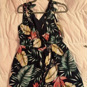 Superdown Tropical Leaf Print Jumpsuit in Black and Green